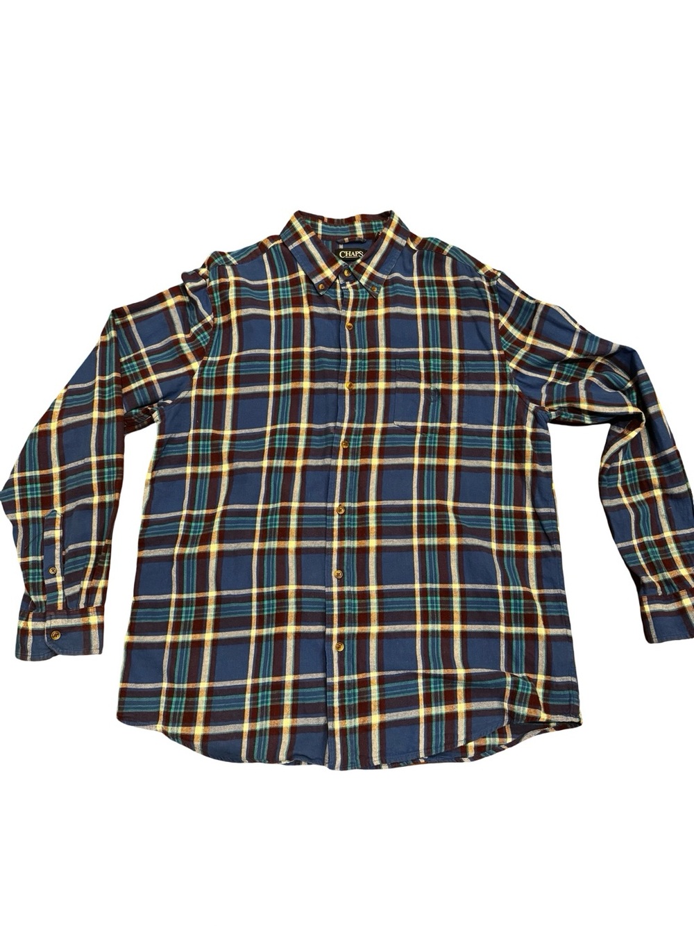 Chaps Men’s Blue Plaid Button-Up Brushed Flannel Shirt